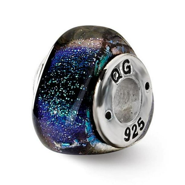 Bead Charm White Sterling Silver Glass 12.73 mm 4.55 Reflections Blue Dichroic Triangle Bead Charm White Sterling Silver Glass 12.73 mm 4.55 Reflections Blue Dichroic Triangle